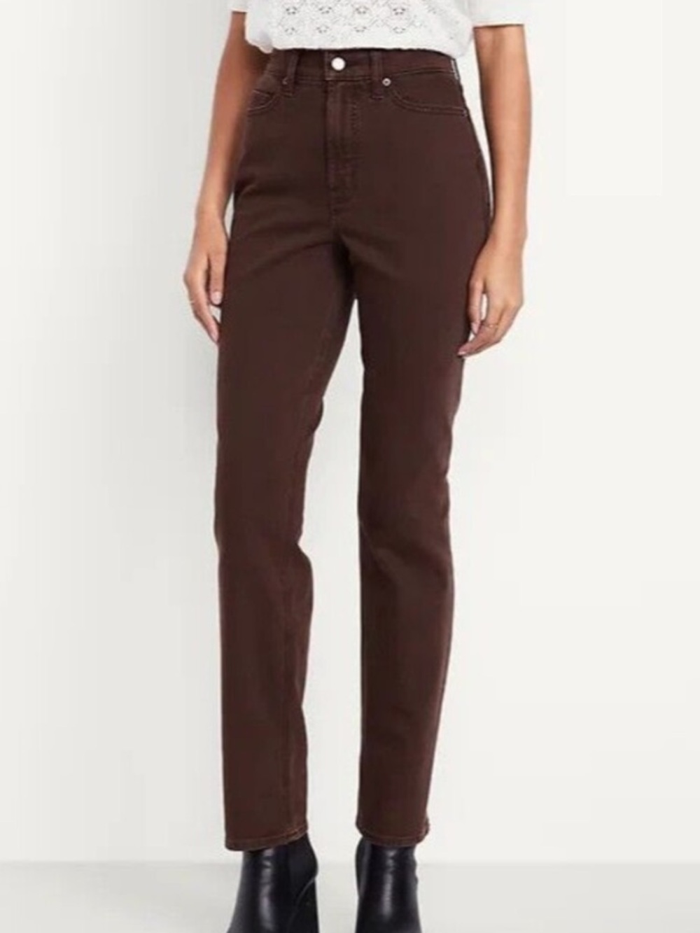 Old Navy Women 8 TALL Brown Denim Extra High-Rise Straight Jeans NWT